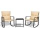 Amagenix Black 3-Pieces Metal Patio Rocking Chair Set, Conversation Sets with Tempered-Glass Table, Sand Cushions AG-DG003-KHAKI