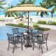PHI VILLA Black 6-Piece Metal Outdoor Patio Dining Set with Slat Round Table and Modern Stackable Chairs THD6-119350109M