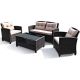 Costway 4-Pieces Wicker Patio Conversation Set Cushioned Sofa Armrest Table with Beige Cushions QD-6D17+