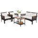 Costway 4-Piece Wicker Patio Conversation Set with Off White Cushion QD-G5D5G3+