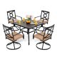 Nuu Garden Black 5-Piece Metal Rectangle Patio Outdoor Dining Set with Beige Cushions Table Set and Swivel Chairs SD151S-T2