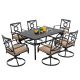 Nuu Garden Black 7-Piece Metal Rectangle Patio Outdoor Dining Set with Beige Cushions Outdoor Table Set and Swivel Chairs SD151S-T3