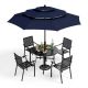 PHI VILLA 6-Piece Metal Patio Outdoor Dining Sets with Navy Umbrella THD6-409135009Z