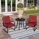 PHI VILLA 3-Piece Metal Patio Conversation Set with Red Cushions THD3-110-3602