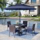 PHI VILLA 6-Piece Metal Patio Outdoor Dining Set with Square Table, Umbrella and Rattan Chair with Blue Cushion HD-S5-131