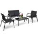 Alpulon Black 4-Piece Metal Patio Conversation Set with Glass Top Coffee Table ZY1C0284