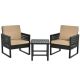 Alpulon 3-Pieces Outdoor Rattan steel Frame Patio Conversation Furniture Set with Brown Cushion ZMWV291