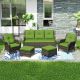 JOYSIDE 5-Piece Wicker Outdoor Patio Seating Conversation Set Sectional Sofa with Green Cushions M02E-GRN-THD