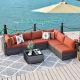 OVIOS HOPPISH Gray 7-Piece Wicker Patio Conversation Set with Orange Red Cushions HOPP800