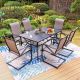 PHI VILLA Black 7-Piece Metal Patio Outdoor Dining Set with Slat Rectangle Table and Textilene C-Spring Chairs HD-S7-32611