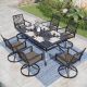 PHI VILLA Black 7-Piece Metal Patio Outdoor Dining Set with Straight-Leg Rectangle Table and Fashion Chairs THD7-410-10607