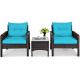 Alpulon Brown 3-Pieces Wicker Outdoor Patio Conversation Set with Turquoise Cushions ZY1C0409-1