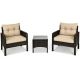 Alpulon 3-Pieces Outdoor Wicker Patio Conversation Furniture Set with Beige Cushion ZMWV448