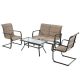 Alpulon 4-Piece Outdoor Metal Patio Conversation Set with Padded Glider Loveseat and Coffee Table ZMWV465
