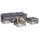 Costway 5-Pieces Patio Metal PE Rattan Wicker Sofa Furniture Set Cushioned Outdoor Grey QD-70239GR+
