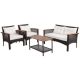 Alpulon 4-Pieces Patio Rattan Acacia Wood Patio Conversation Set with White Cushions ZMWV492