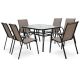 ANGELES HOME 1.5 in. 7-Piece Metal Outdoor Dining Set, 6 Stackable Sling Chairs, Tempered Glass Dining Table with Umbrella Hole M0407+8NP1