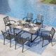 PHI VILLA 7-Piece Metal Outdoor Dining Set with Dark Brown Rectangular Table and Modern Stackable Chairs THD7-1393501