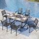 PHI VILLA 7-Piece Metal Outdoor Dining Set with Dark Brown Rectangular Table and Elegant Stackable Chairs THD7-1395901