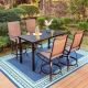 PHI VILLA 5-Piece Metal Rectangle Outdoor Bar Height Dining Set with Textilene Bar Stools THD5-093BT-138