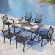PHI VILLA Black 7-Piece Metal Outdoor Patio Dining Set with U Shaped Rectangle Table and Fashion Stackable Chairs THD7-139-096