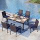 PHI VILLA Black 7-Piece Metal Patio Outdoor Dining Set with Straight-Leg Rectangle Table and Rattan Chair with Blue Cushion THD7-140-098