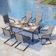 PHI VILLA Black 7-Piece Metal Outdoor Patio Dining Set with Straight-Leg Rectangle Table and C-Spring Textilene Chairs THD7-140-118
