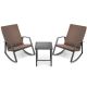 ANGELES HOME 3-Piece Metal Patio Conversation Patio Rattan Rocking Furniture Set with Brown Cushions 8CK10NP512CF