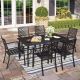 PHI VILLA 7-Piece Metal Outdoor Dining Set with Slat Table-top and Elegant Stackable Chairs THD7-4555901