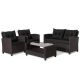 Gymax 4-Pieces Outdoor Conversation Set Patio PE Rattan Set with Glass Table & Sofa Cushions Black GYM10742