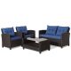 Gymax 4-Pieces Outdoor Conversation Set Patio PE Rattan Set with Glass Table & Sofa Cushions Navy GYM10743