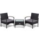 Gymax 3 -Pieces Patio Wicker Rattan Furniture Set Coffee Table & 2 Rattan Chair with Cushion Gray GYM10471