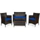 Gymax 4-Pieces Patio Rattan Conversation Furniture Set Outdoor with Navy Cushion GYM10456