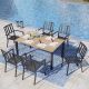 PHI VILLA 7-Piece Metal Outdoor Patio Dining Set with Brown Rectangular Slat Table-Top and Modern Stackable Chairs THD7-1553501