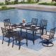 PHI VILLA Black 7-Piece Metal Patio Outdoor Dining Set with Rectangle Table and Fashion Chairs with Beige Cushion THD7-455-10296