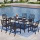 PHI VILLA Black 7-Piece Metal Outdoor Patio Dining Set with Rectangle Table and Fashion Stackable Chairs THD7-455-096