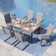 PHI VILLA Black 7-Piece Metal Outdoor Patio Dining Set with Wood-Look Rectangle Table and C-Spring Textilene Chairs THD7-155-118