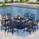 PHI VILLA Black 9-Piece Metal Outdoor Patio Dining Set with Slat Square Table and Fashion Stackable Chairs THD9-452-096