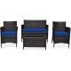 HONEY JOY 4-Piece Wicker Patio Conversation Set Rattan Furniture Set Sofa Chair Table Set w/Navy Cushions TOPB006412