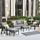 HOOOWOOO Walden Grey 5-Piece Wicker Metal Outdoor Patio Conversation Sofa Seating Set with Dark Grey Cushions HW205DG
