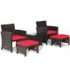 Costway 5-Piece Patio Rattan Furniture Set Chair Ottoman Cushioned with Cover Space Saving Red QD-G5D4-A4-A4-ARE+QD-67814-ARE