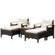 Costway 5-Piece Patio Rattan Furniture Set Sofa Ottoman Cushioned Table with Wood Top in Off White QD-704-A4-A9+