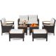Costway 7-Piece Patio Rattan Furniture Set Cushion Armrest Loveseat Ottoman Table in Off White QD-704-AG1+