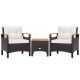 Costway 3-Piece Patio Rattan Furniture Set Wooden Armrest Table Top Cushioned Deck in Off White QD-704-A4-A8