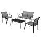 Costway 4-Piece Metal Patio Conversation Set Loveseat Sofas Armrest Glass Table Deck Grey GHMHSKU00017