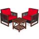 Clihome 3-Pieces Wicker Patio Conversation Furniture Set w/Cushion Guard Red Cushion and Acacia Wood Coffee Table CL-RE65227