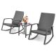 Gymax 3-Piece Rattan Bistro Rocking Chair Set Patio Furniture Set w/Gray Cushions GYM09878