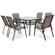 Costway 7-Piece Metal Outdoor Dining Set 6 Stackable Chairs Glass Table Umbrella Hole Yard A1Q2-10N4-A07+