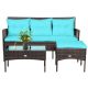 Clihome 3-Piece Wicker Outdoor Patio Conversation Set Furniture Sectional Set with CushionGuard Turquoise Back Cushions CL-TU67714