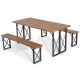Costway 3 -Piece Acacia Wood Outdoor Dining Set Table Bench Set with 2 in. Umbrella Hole TH6554-AG5D+